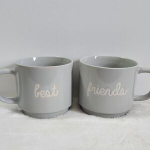 Best Friends Gray White Stoneware Coffee Cup Mugs 14 Oz Set Of 2